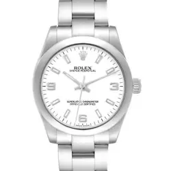 ROLEX MIDSIZE WHITE DIAL DOMED BEZEL STEEL LADIES WATCH 177200