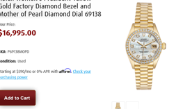 ROLEX PRESIDENT DATEJUST 26MM 2CT DIAMOND BEZEL/WHITE MOP DIAL YELLOW GOLD WATCH
