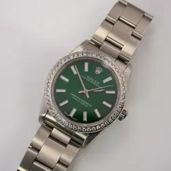 ROLEX OYSTER PERPETUAL 31MM 2CT DIAMONDS GREEN DIAL STEEL AUTOMATIC WATCH