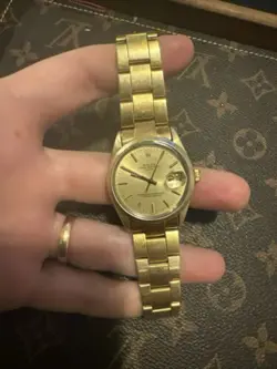 ROLEX 1550 GOLD SHELL DATE  34MM OYSTER PERPETUAL MEN'S WATCH