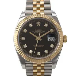 ROLEX DATEJUST 41 126333 BLACK DIAMOND YELLOW GOLD FLUTED JUBILEE MENS WATCH