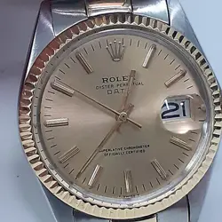 ROLEX DATE 34 MM TWO TONE CHAMPAGNE DIAL OYSTER AUTOMATIC WATCH 1500 CIRCA 1970