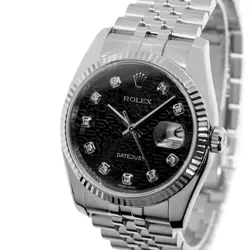 ROLEX DATEJUST 36MM WHITE GOLD & STEEL BLACK DIAMOND DIAL & FLUTED BEZEL 116234