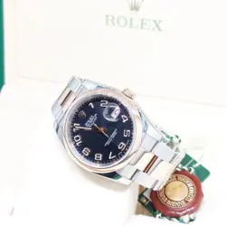 ROLEX 36MM 18K HALF ROSE GOLD BLACK CONCENTRIC ARABIC DIAL DATEJUST REF: 116201