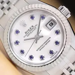 ROLEX LADIES DATEJUST 79174 MOTHER OF PEARL SAPPHIRE DIAL 18K GOLD STEEL WATCH