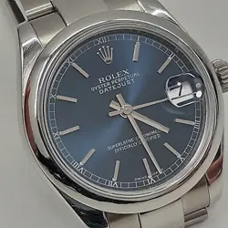 ROLEX MIDSIZE DATEJUST 31 MM BLUE INDEX STEEL AUTOMATIC OYSTER WATCH 178240