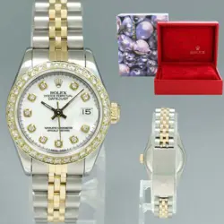 DIAMOND LADIES ROLEX DATEJUST 26MM 69173 TWO TONE GOLD STEEL WHITE DIAL WATCH