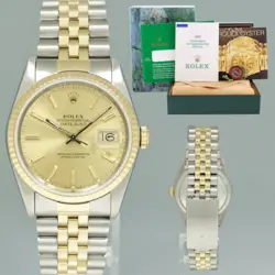 PAPERS MINT ROLEX DATEJUST 16233 TWO-TONE YELLOW GOLD CHAMPAGNE JUBILEE WATCH