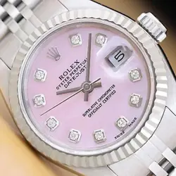 ROLEX DATEJUST 69174 PINK MOTHER OF PEARL DIAMOND DIAL 18K WHITE GOLD SS WATCH