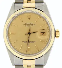 VINTAGE ROLEX DATEJUST 1601 MEN STAINLESS STEEL YELLOW GOLD WATCH CHAMPAGNE DIAL