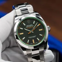 ROLEX MILGAUSS STAINLESS STEEL GREEN CRYSTAL BLACK DIAL 116400GV