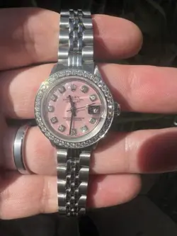 ROLEX LADY DATEJUST PINK MOTHER OF PEARL DIAMOND DIAL DIAMOND BEZEL JUBILEE BAND