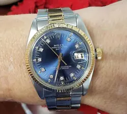 VINTAGE 34MM ROLEX DATE TWO TONE BLUE DIAMOND OYSTER STEEL YELLOW GOLD AUTOMATIC