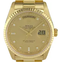 USED ROLEX DAY DATE 10P DIAMOND 18238A GOLD CASE: 36MM MEN'S WATCH #11145