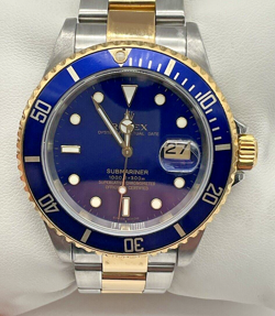 MEN’S ROLEX SUBMARINER BLUESY 16613 18K YELLOW GOLD STAINLESS STEEL WATCH