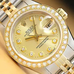 LADIES ROLEX DATEJUST CHAMPAGNE DIAMOND 18K YELLOW GOLD/STAINLESS STEEL WATCH