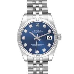 ROLEX DATEJUST MIDSIZE STEEL WHITE GOLD BLUE DIAMOND DIAL WATCH 178274