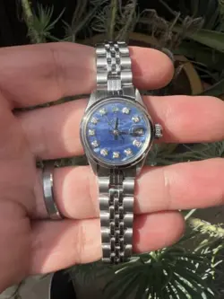 ROLEX LADY DATEJUST BLUE MOTHER OF PEARL DIAMOND DIAL SMOOTH BEZEL JUBILEE BAND
