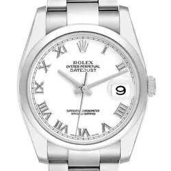 ROLEX DATEJUST WHITE ROMAN DIAL STEEL MENS WATCH 116200 BOX CARD