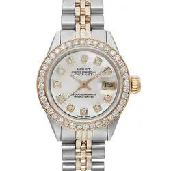 Rolex Datejust 14K Yellow Gold Steel Custom MOP Diamond Dial Bezel Watch 6916
