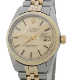 ROLEX DATEJUST MENS 2TONE STAINLESS STEEL YELLOW GOLD WATCH CHAMPAGNE DIAL 1601