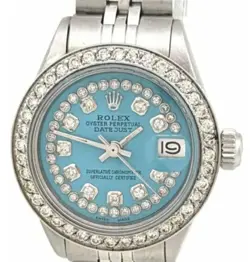 ROLEX LADIES  DATE OYSTER STAINLESS STEEL DIAMOND DIAL BEZEL WATCH