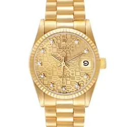 ROLEX PRESIDENT MIDSIZE 31 YELLOW GOLD DIAMOND DIAL LADIES WATCH 68278
