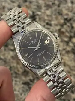 Rolex Datejust 36mm 1603 1988 Hashed Engine Turn Bezel Jubilee Band Blue Dial