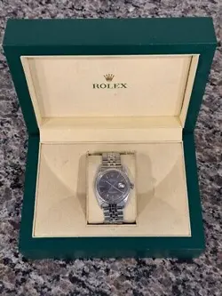 Rolex Datejust 36mm 1603 1988 Hashed Engine Turn Bezel Jubilee Band Blue Dial