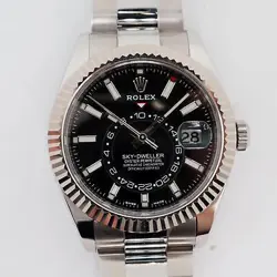 2017 MINT ROLEX 326934 SKY-DWELLER 42MM 18K WHITE GOLD STEEL BLACK DIAL WATCH