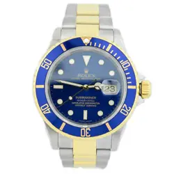 ROLEX SUBMARINER 40MM BLUE DIAL WATCH 16613 YG