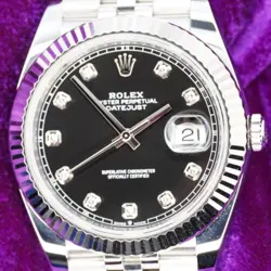 2022 ROLEX DATEJUST 41 FACTORY BLACK DIAMOND DIAL JUBILEE STEEL FULL SET 126334
