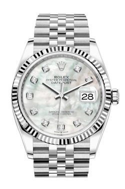 2021 ROLEX DATEJUST 36MM - MOTHER OF PEARL & DIAMOND DIAL, JUBILEE BAND, FLUTED