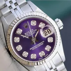ROLEX FOR WOMEN DATEJUST WHITE GOLD & SS PURPLE DIAMOND DIAL JUBILEE BAND 26MM