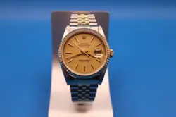 ROLEX DATEJUST 16233 WATCH CHAMPAGNE TAPESTRY DIAL 18K FLUTED JUBILEE TWO-TONE
