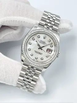 ROLEX DATEJUST 116200 36MM PEARL MOP DIAMOND DIAL & DIAMOND BEZEL JUBILEE BOX