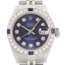 ROLEX LADIES DATEJUST 18K GOLD & STEEL BLUE DIAL DIAMOND SAPPHIRE JUBILEE WATCH