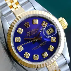 ROLEX LADY DATEJUST 69173 WATCH 18KY & STEEL BLUE DIAMOND DIAL FLUTED JUBILEE.