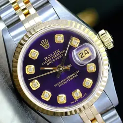 ROLEX LADY DATEJUST 69173 WATCH GOLD & STEEL PURPLE DIAMOND DIAL FLUTED BEZEL.