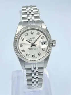 LADIES ROLEX DATEJUST 26MM 79174 FACTORY SILVER DIAMOND DIAL FLUTED WHITE GOLD