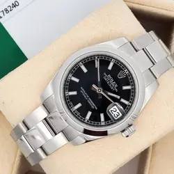 ROLEX DATEJUST 31MM BLACK INDEX STEEL OYSTER WATCH 178240 BOX PAPERS