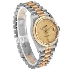 Rolex President Midsize Tridor White Yellow Rose Gold Ladies Watch 68279