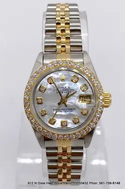 ROLEX LADIES DATEJUST 69173 18K GOLD & STEEL MOTHER OF PEARL DIAL DIAMOND WATCH