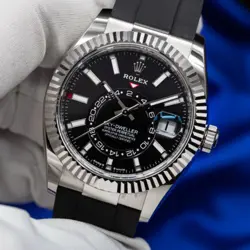 ROLEX SKY-DWELLER 42MM WHITE GOLD BLACK DIAL OYSTERFLEX STRAP 336239