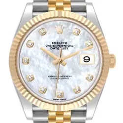 ROLEX DATEJUST 41 STEEL YELLOW GOLD MOP DIAMOND DIAL MENS WATCH 126333
