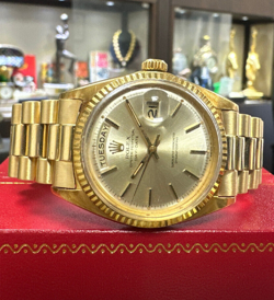 MENS VINTAGE ROLEX DAY-DATE PRESIDENT WATCH 18K YELLOW GOLD SILVER DIAL 36MM