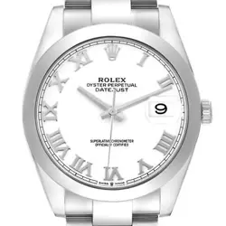 ROLEX DATEJUST 41 WHITE ROMAN DIAL STAINLESS STEEL MENS WATCH 126300 BOX CARD