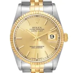 ROLEX DATEJUST 36 STEEL YELLOW GOLD CHAMPAGNE DIAL MENS WATCH 16233 BOX PAPERS