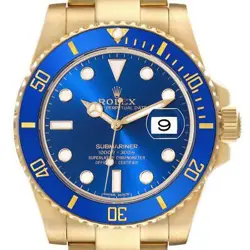 ROLEX SUBMARINER YELLOW GOLD BLUE DIAL CERAMIC BEZEL MENS WATCH 116618 BOX CARD
