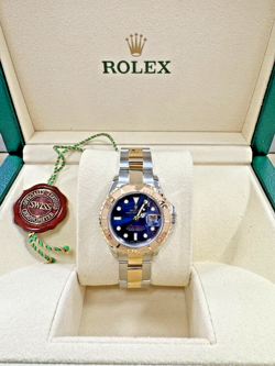 ROLEX YACHT-MASTER 18K YELLOW GOLD/STEEL BLUE DIAL LADIES 29MM WATCH 169623